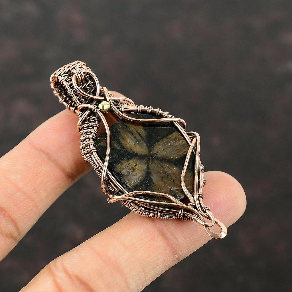 Chiastolite Gemstone Pendant Copper Wire Wrapped Jewelry Handmade Women Pendant Chiastolite Jewelry Gift For Mom Copper Wire Wrapped Pendant