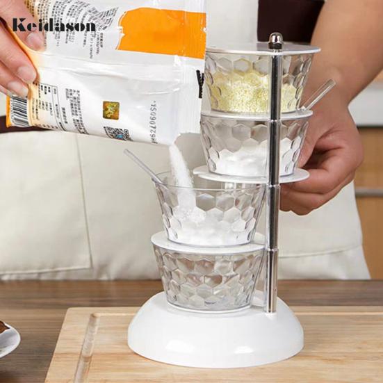 Convenient Good Sealing Visible Seasoning Jar Rotating Design Box Kitchen Accessories