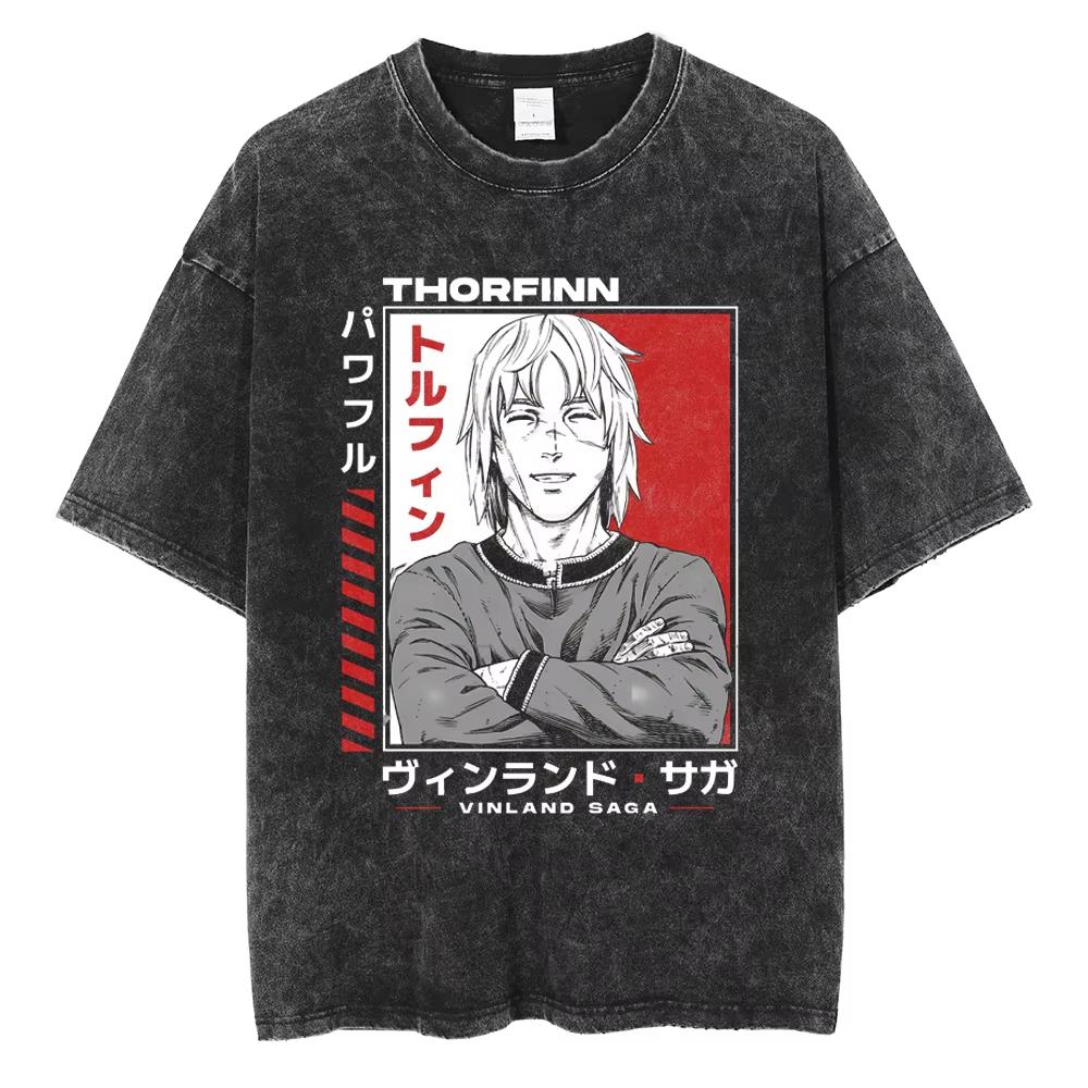 Vinland Saga Manga T Shirt For Men Women Tshirt Washed Cotton Tshirt Clothing Summer Short Sleeve Oneck Tees Streetwear Top