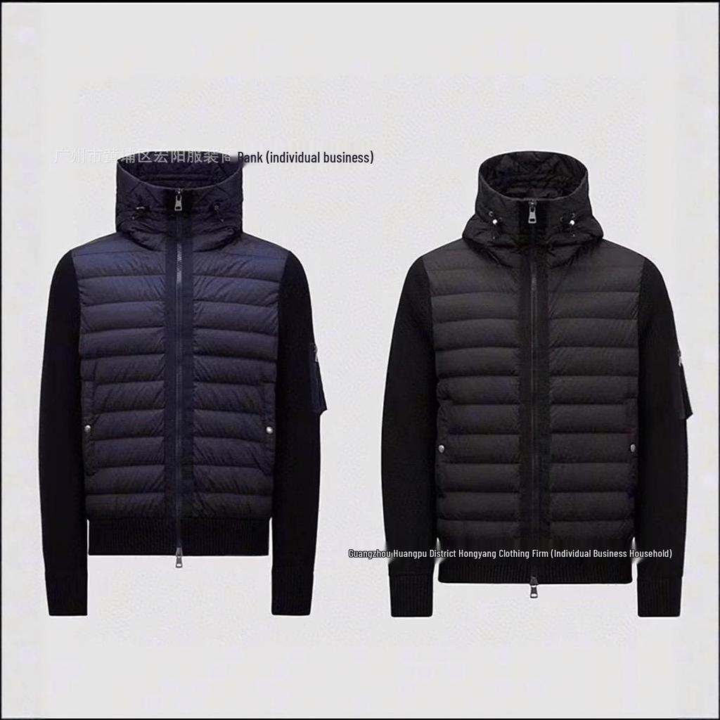 2025 M Brand Knitted Patchwork Hooded Down Jacket – White Duck Down, Unisex Casual Cardigan Style
