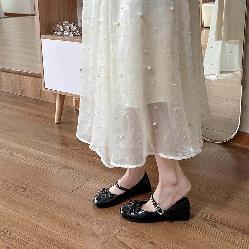 Silver ballet soft-soled light-mouth single shoes women's new summer skirt temperament daily Mary Jane shoes