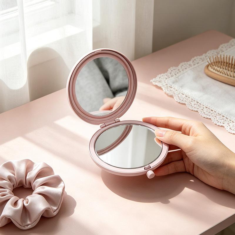 Flip Open Folding Compact Mirror, Zinc Alloy Portable Vanity Mirror for Purse Travel, Small Pocket Makeup Tool