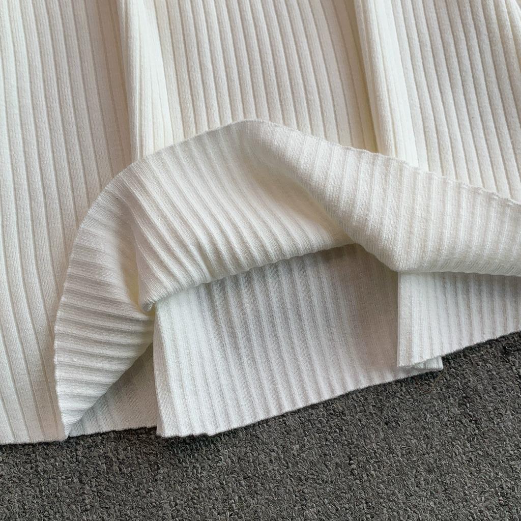 Autumn Winter Women Elegant V-neck Pearl Button Knitted Sweater White Office Work Slim Bodycon Sheath Dresses