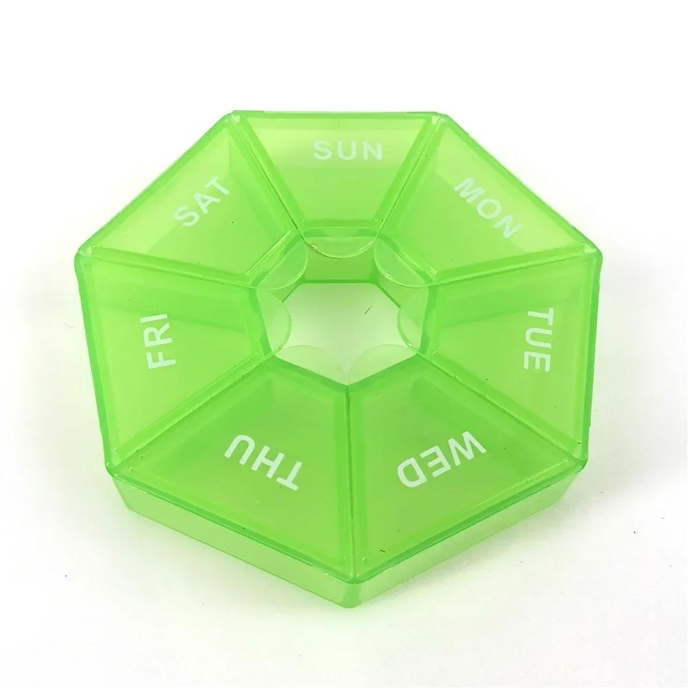 

1pc Portable Travel Vitamin Pill Box Pills Cases Container Organizer Storage Tablets 7 Days 7 Grids Medicine Storage Box зелений