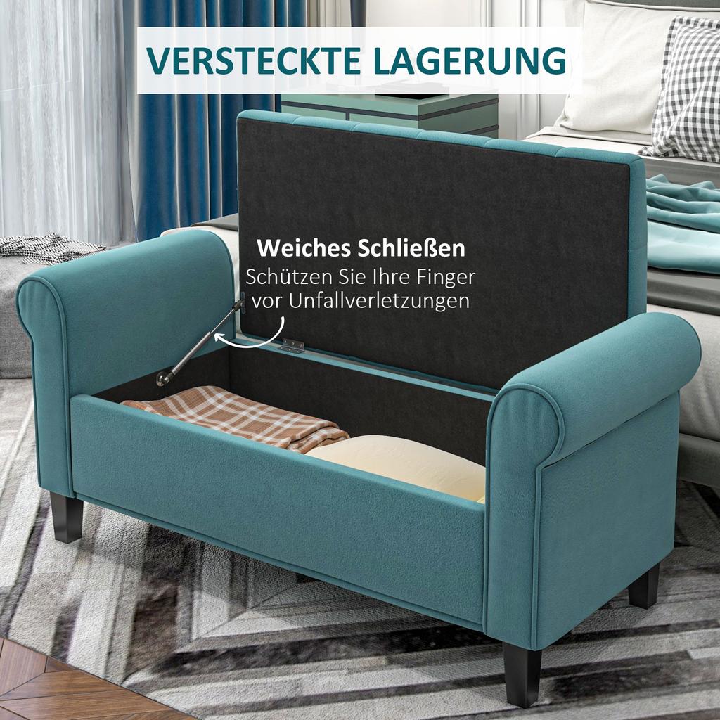 Bench in Vintage Design, Bench with Storage, Velvet Look, Green