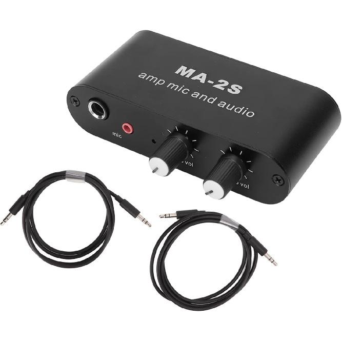 Small Stereo Audio Preamplifier 3 Output Ports Aluminum ABS Headphone Amplifier for Loudspeaker 6.5mm Dynamic Microphone 3.5mm Condenser Interface