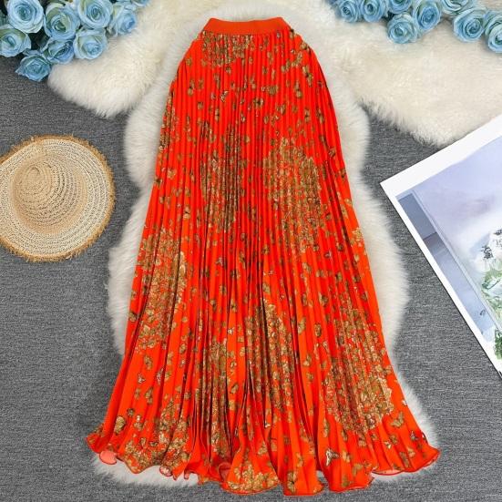 Fustă Lungă Stil Retro Talie Înaltă Elastică Fustă Pliată Imprimată cu Fluturi Tiv Larg Fustă din Material Respirabil Purtare Zilnică