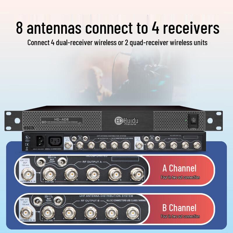 Huido HD-AD8 Professional Wireless Microphone Antenna Amplifier