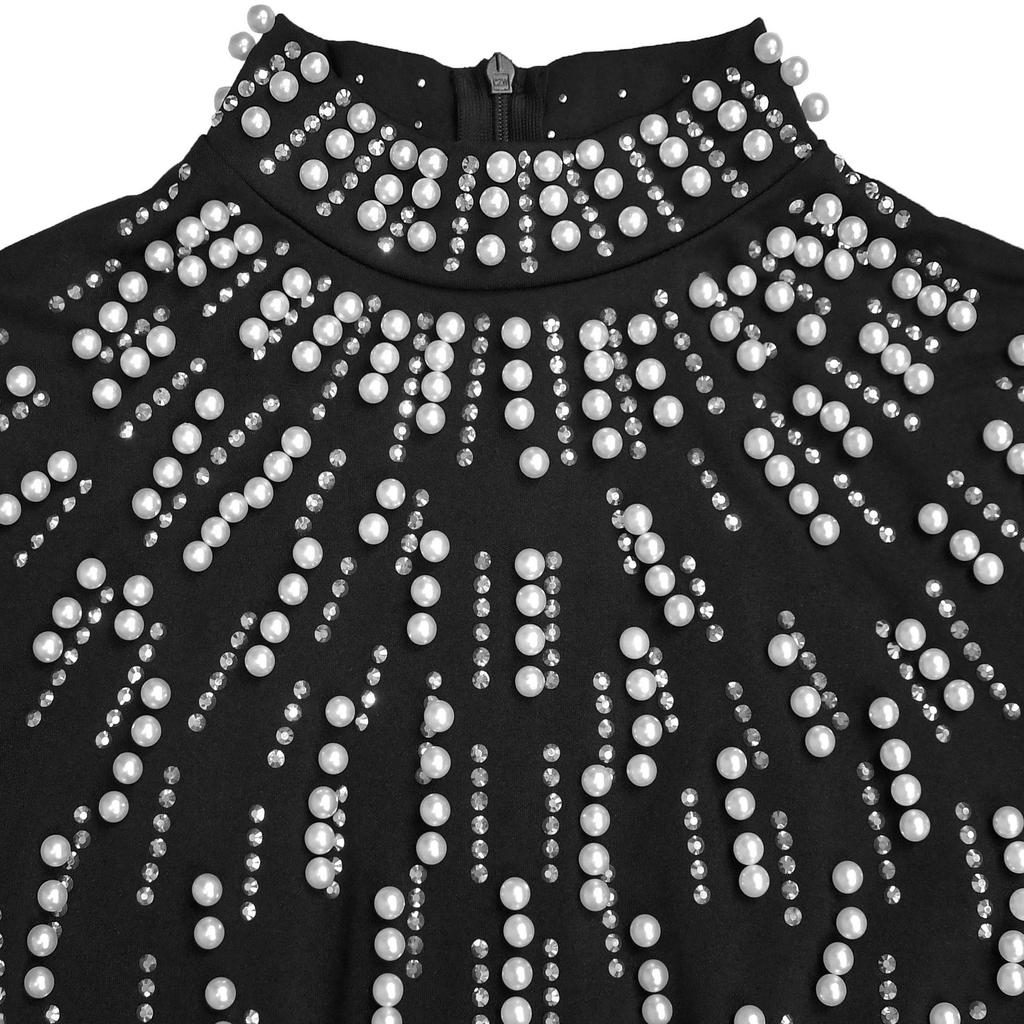 European & American Fashion Women's Long-Sleeve Beaded Bodycon Dress
