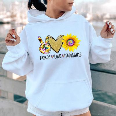Autumn And Winter Peace Love Sunshine Letter Pattern Printing Back Collar Velvet Hooded Sweater Women