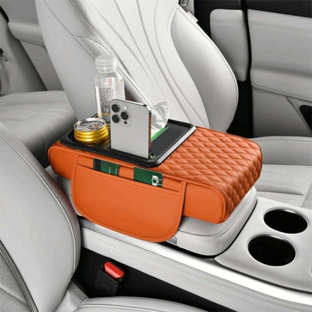 

Multifunctional Center Console Armrest Cushion PU Leather Car Armrest Pillow Armrest Pad Universal оранжевый