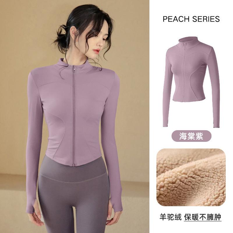 Spring warm tight stand-up neck cardigan slim yoga clothes jacket fitness clothes women's thick velvet running sports jacket