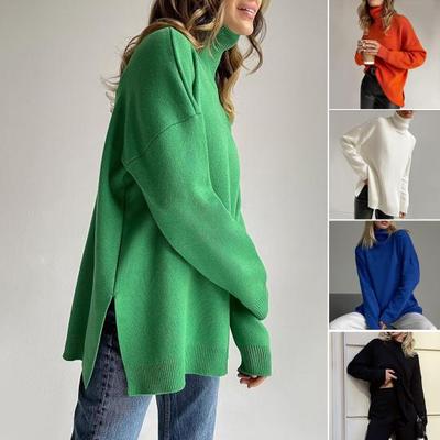 Beliebter Strickpullover mit Rollkragen, Winter, einfarbig, lockerer, warmer Pullover