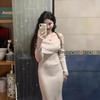 Temperament One-word Shoulder Knitted Dress Autumn Sexy Elegant Slim Fit Beautiful Sweater Hip Skirt