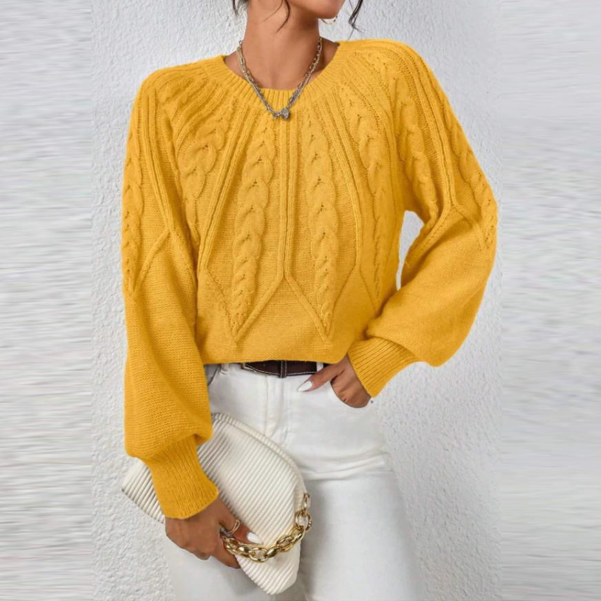 

Осень Зима Женские Вязаные Пуловеры Однотонные Круглый Вырез Длинный Рукав В рубчик Однотонные Повседневные Свитера Топы XL жёлтый