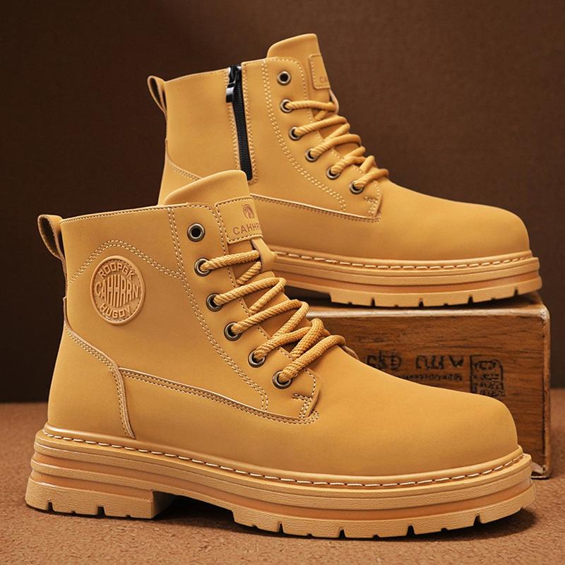 

Zipper Martin boots men s 2025 new autumn and winter outdoor tooling boots thick-soled heightening British style high-top rhubarb boots 44 жовтий