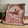 Vintage Cowboy Postage Stamp Art Red Cozy Blanket, Breathable Fleece Throw for Daily Use, Foldable Soft Blanket for Easy Storage