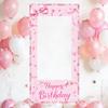 Cadre Photo Booth à Nœud Rose Cadre Photo à Nœud Doux Toile de Fond Décorations de Fête d'Anniversaire Heureux Fournitures de Fête d'Anniversaire pour Enfants Filles
