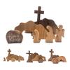 Décoration de Pâques représentant le tombeau vide, un plateau en bois avec la scène de la résurrection de Pâques et la scène de la Nativité de Jésus. Ornement de table.