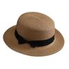 Flat top straw hat women's beach sunscreen bow top hat photo vacation straw weaving simple temperament sun hat