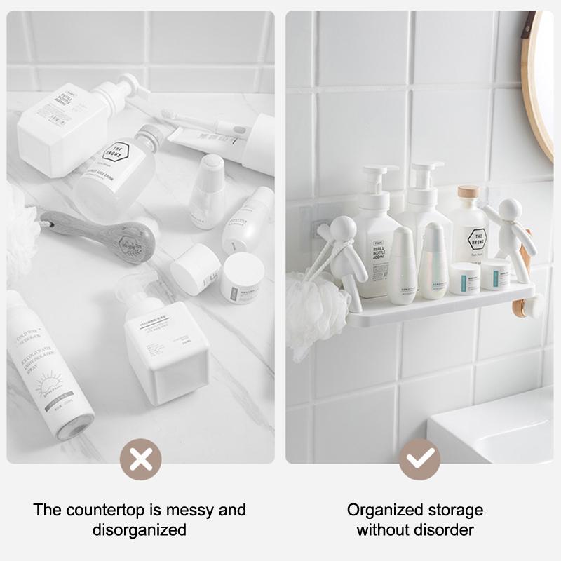 1ks Samolepicí plastová police s kreslenými postavičkami, Bezvrtací koupelnový úložný regál, Kuchyňský organizér na kořenky