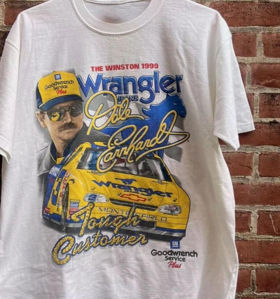 Винтаж Дейл Эрнхардт Wrangler Tough Customer Футболка NASCAR Хлопок 100% репринт Унисекс Футболка M