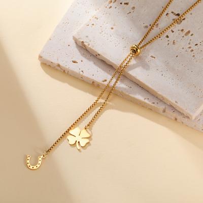 Lucktune Four-Leaf Clover Pendant Necklace Stainless Steel Horseshoe Charm Women's Necklace Fashion Sweater Accessories Jewelry