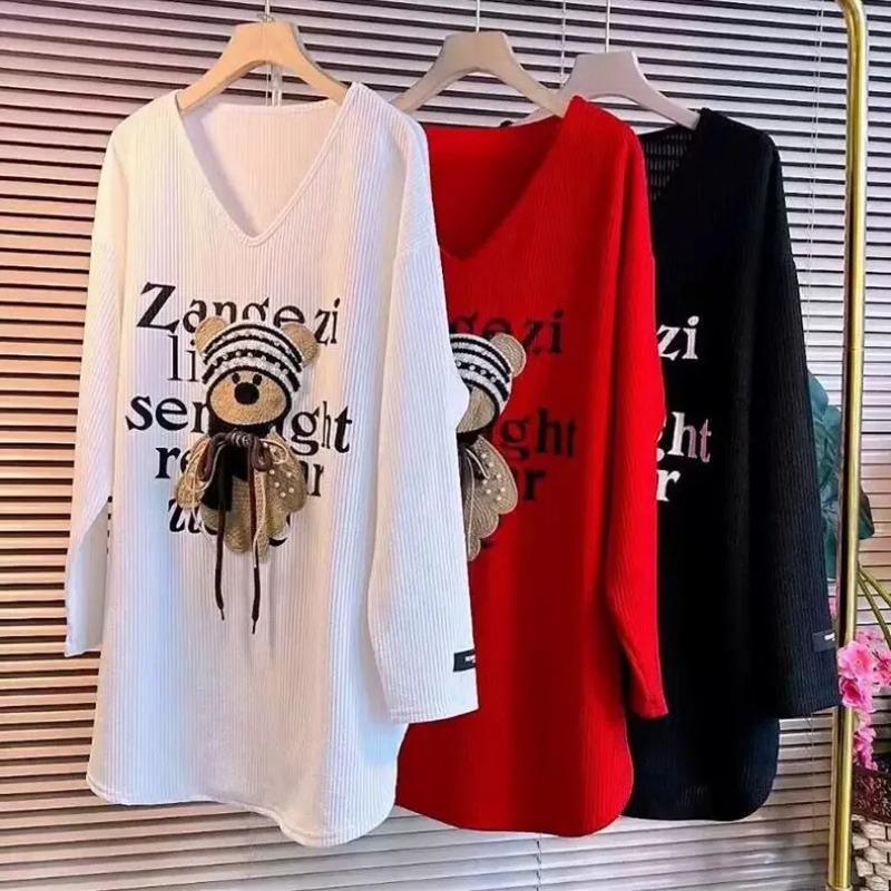 

Pullovers Tops Women Long Sleeves Autumn Winter Padded Blouse Oversized V Neck Loose Long Sleeve Shirt Slim Pullover Tops S