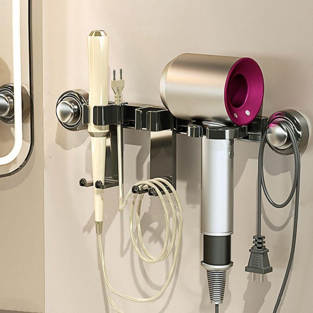 Plastic Suction Cup Hair Dryer Holder Wall Mounted Large Capacity Curling Iron Holder Movable Space Saving Blow Dryer Hanger