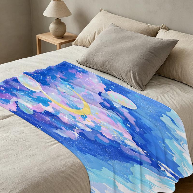Starry Sky Flannel Blanket Soft, Non-Pilling, Warm for Postpartum, All-Season Cozy Home Decor for Christmas & Halloween