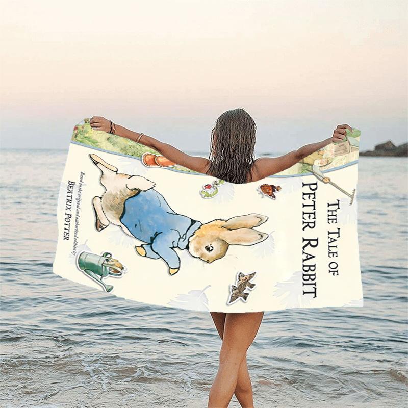 1pc Peter Rabbit1 Beach Towel, Beach and Seaside Swimming Pool Equipment, Fashion Pattern, Rectangular, Travel Essentials