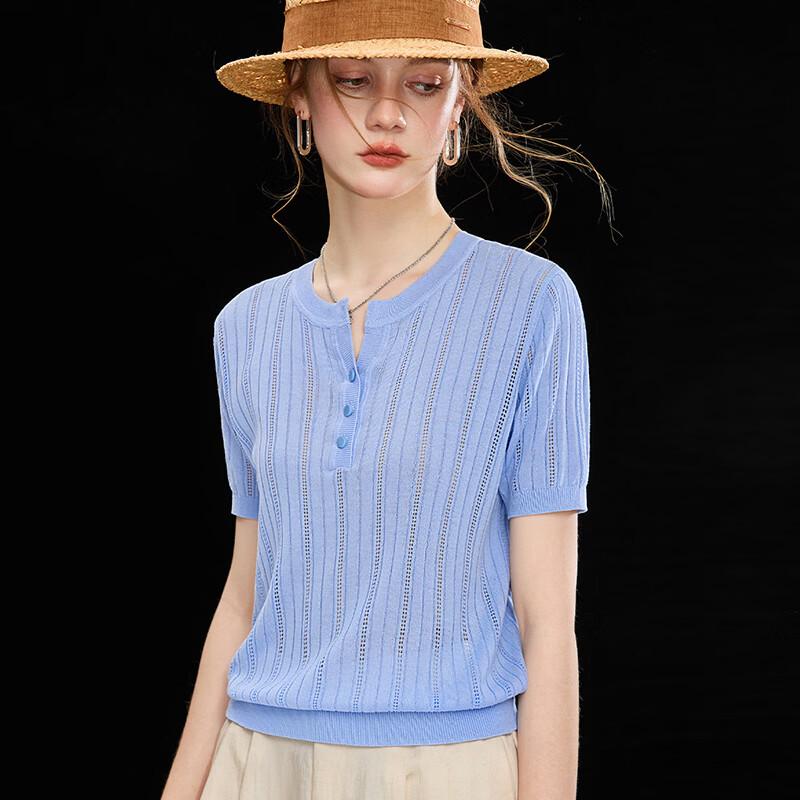 Women's French Style Tencel Linen Blend Henley Knit Top