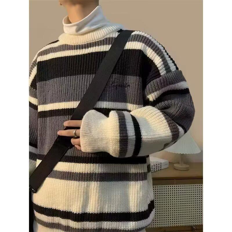 Men's Retro Striped Knit Sweater - Autumn/Winter Collection