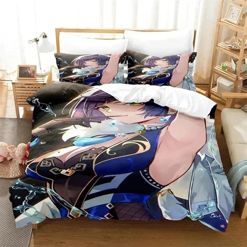Anime Game Yelan Genshin Impact Bedding Set 3D Printed Suitable for Bedroom Duvet Cover Set With Pillowcases Kids Home Textile