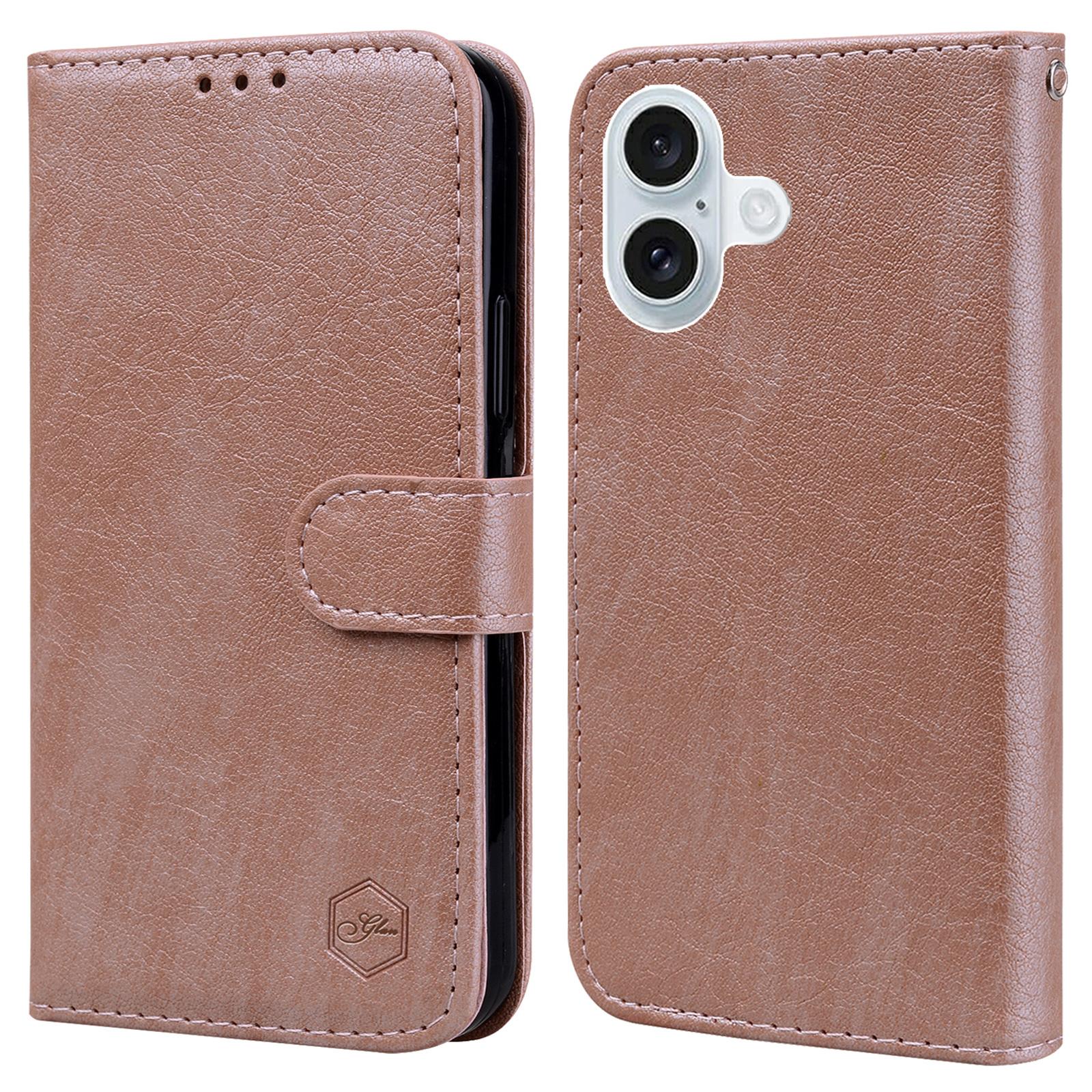 

Для iPhone 16 Чохол Однотонний Шкіряний Складний Стенд Гаманець Шкіряна Накладка на Телефон Champagne