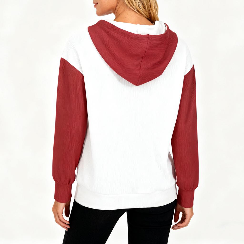 Women's Loose And Comfortable Drawstring V-neck Long Sleeved Christmas Print Hoodie