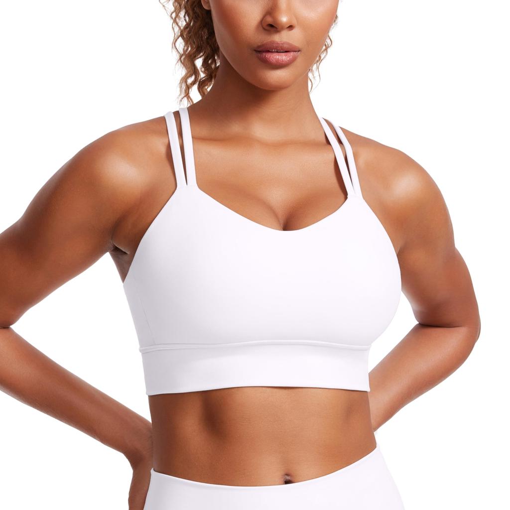 CRZ YOGA Sports Cross Double Spaghetti Molded Yoga Yoga Bra Size 1XL Bra, Non-Wired, Back, Straps, Cups, Bra, Top, Butterluxe, White,