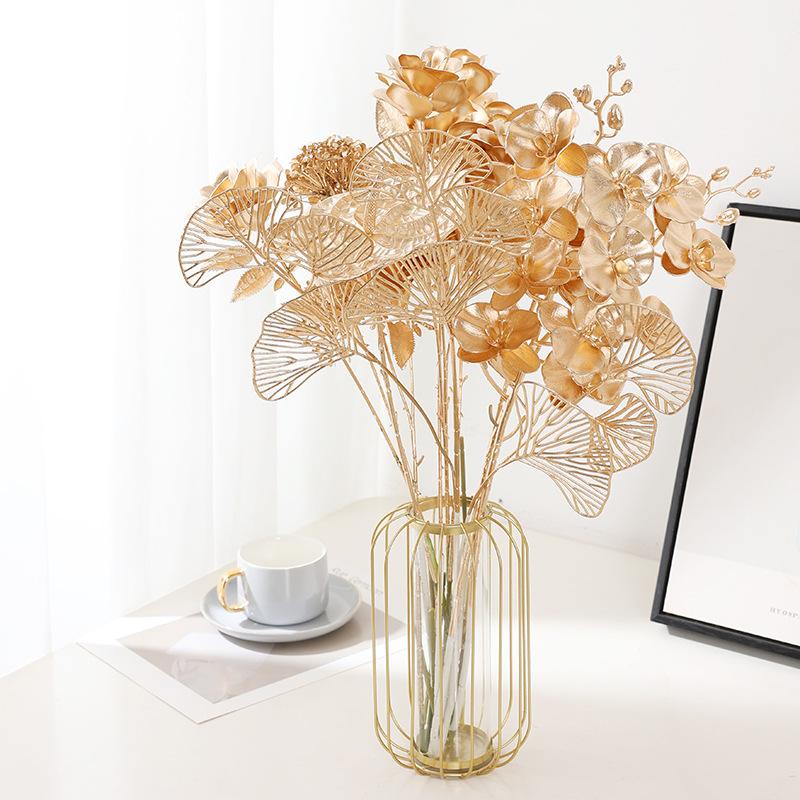 Artificial Golden Ginkgo Leaf Flower Christmas Home Decoration Golden Rose Gold Eucalyptus Decoration Flower Arrangement