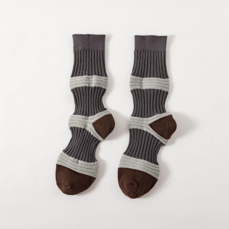 Lantern Socks, Women's Color-blocking Mid-calf Socks, Slightly Pressed Striped Women's Socks, Cotton Long Calf Socks