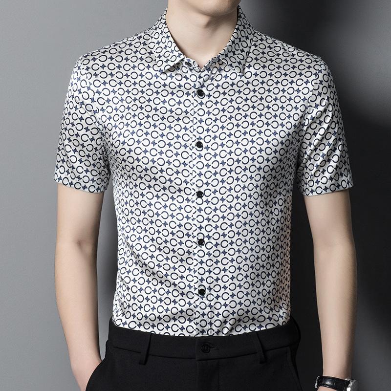 

Мужская рубашка с короткими рукавами и лацканами, удобная, дышащая, тонкая, в корейском стиле XXXL