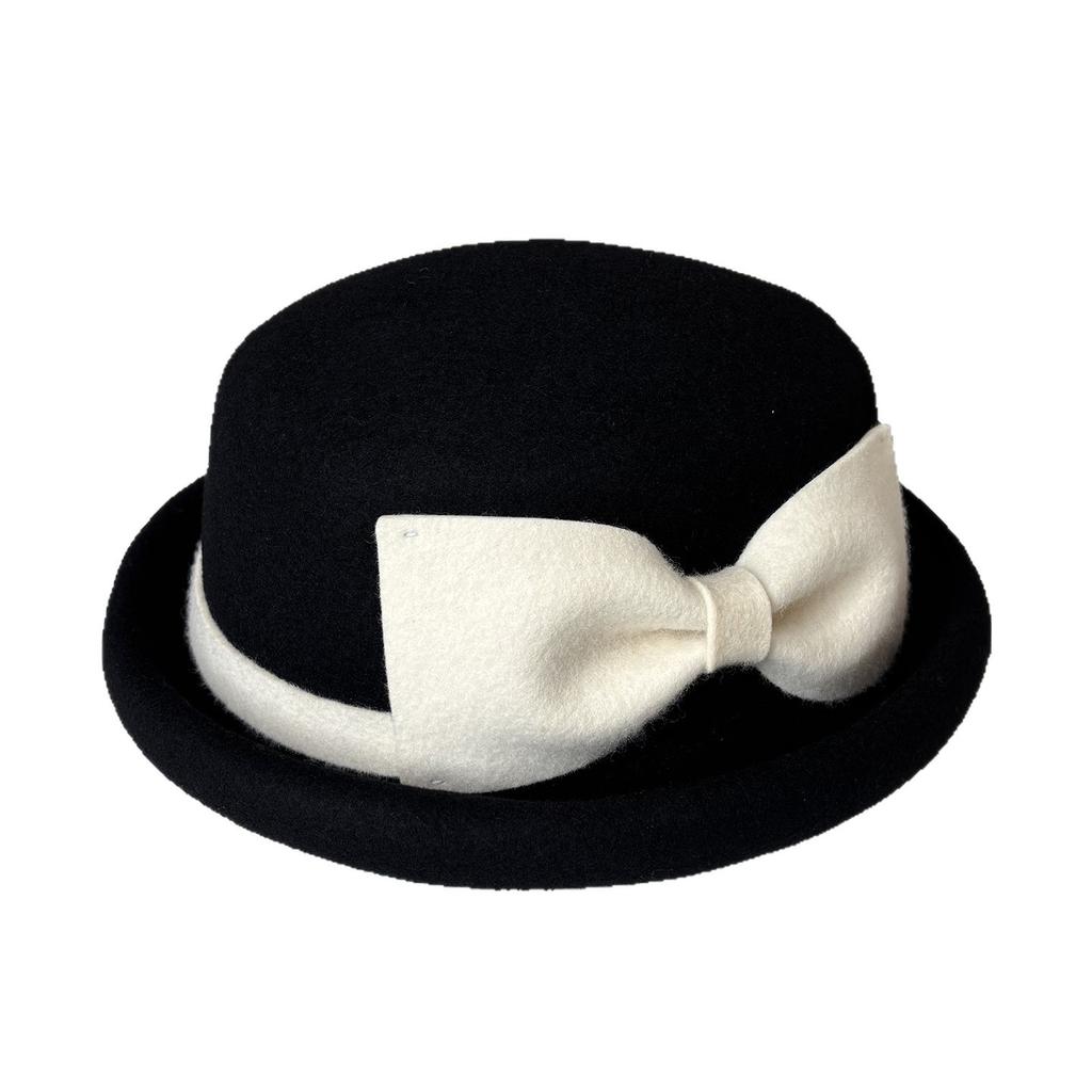 New Autumn And Winter Xiaoxiangfeng Top Hat, Elegant Bow, Curled Edge To Show The Face, Small Felt Hat, Women'S Versatile Thermal Basin Hat