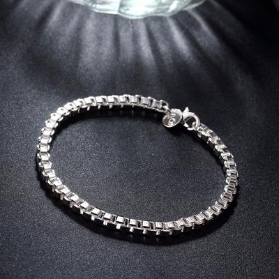 Lekani Bijoux Fins pour Homme Argent Sterling 925 Chaînes Boîte 4mm Bracelet Manchette Pulseiras De Prata Pour Cadeau Homme