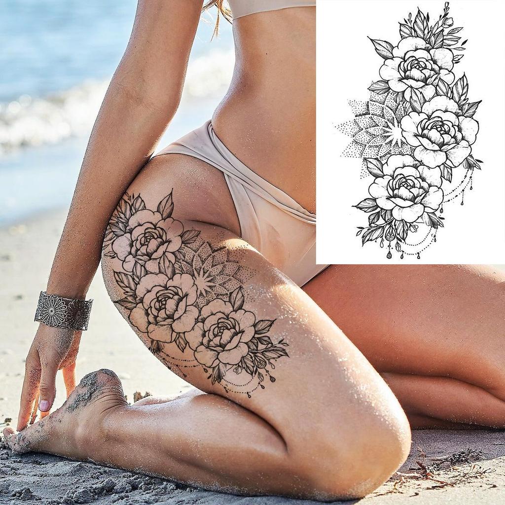 Hochwertige temporäre Rosen-Tattoos für Arm und Wade – Europäischer & Amerikanischer Stil