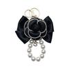 Elegant Camellia Keychain with Pearl Chain & Rhinestone Edge – Perfect Car Key Accessory & Bag Charm