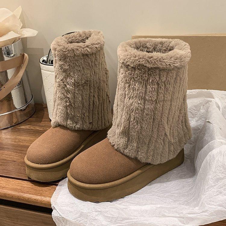 Short snow boots winter piled and thickened new wool cotton boots thick-soled non-slip cotton shoes