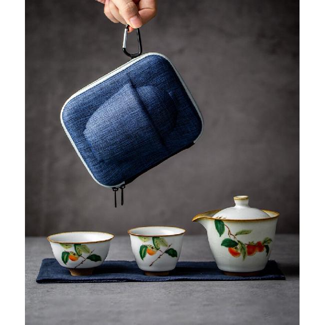 Ru Kiln Quick Tea Cup One Pot Two Cups Portable Ceramic Kung Fu Tea Set Teapot