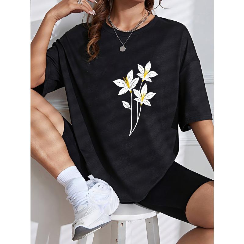 White T Shirt With Dandelion Flower Print For Casual Wear