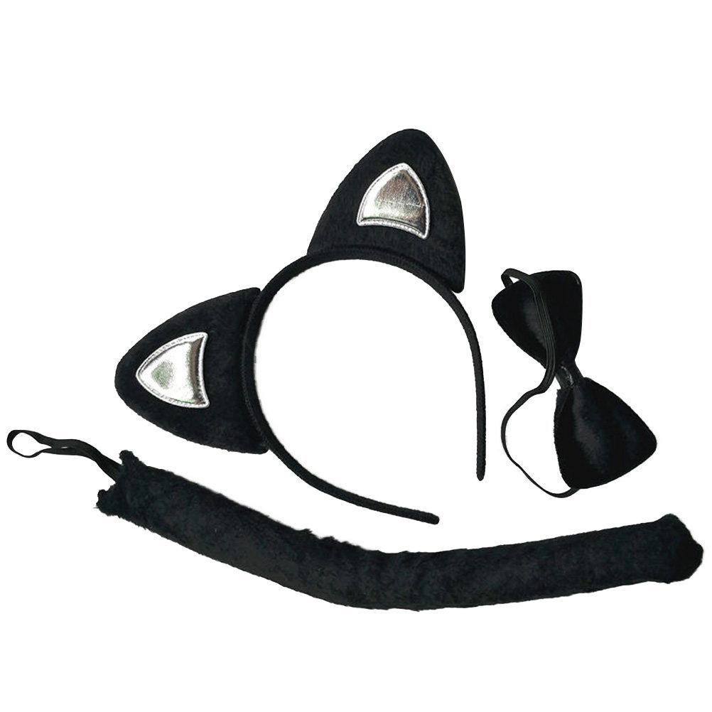 3Pcs Adorable Cat Ear Cosplay Props Set One Size Fits Most Stretchy Headband for Kids Party Favors Performance Costumes