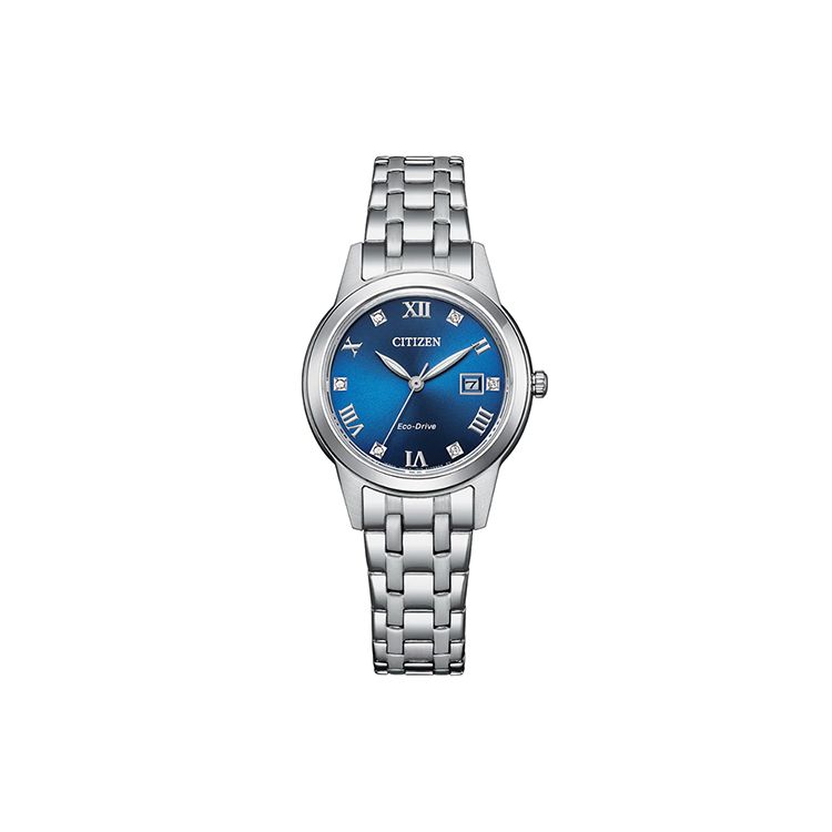 Citizen Eco-Drive Series Date Display Diamond-Studded Waterproof Quartz Movement Stainless Steel Bracelet Watch Women watches Blue FE1240-81L Blue Dial