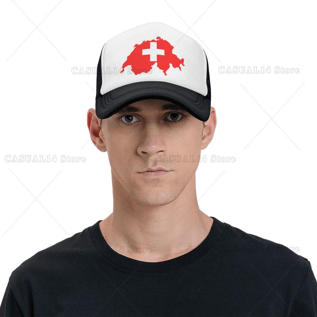 Mode Schweizkarta Schweiz Flagga Truckerhatt Unisex Kvinnor Personlig Justerbar Unisex Keps Sommarhattar